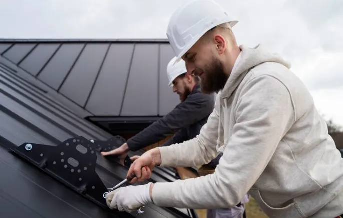 man fitting a metal roof